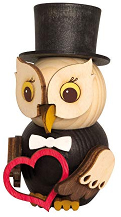 Kuhnert Figura de madera decorativa, minibúho novio, aprox. 7 cm, fabricado en Alemania