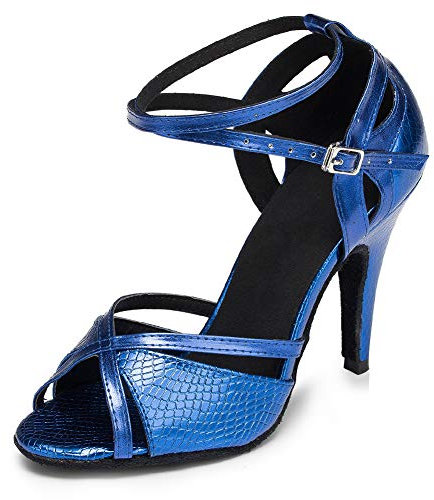 AOQUNFS Tanzschuhe Damen Latein Strass mit Absatz für Gesellschaftstanz Salsa Tango Party Hochzeit Ballsaal,L035-8.5-428-Blau,EU42
