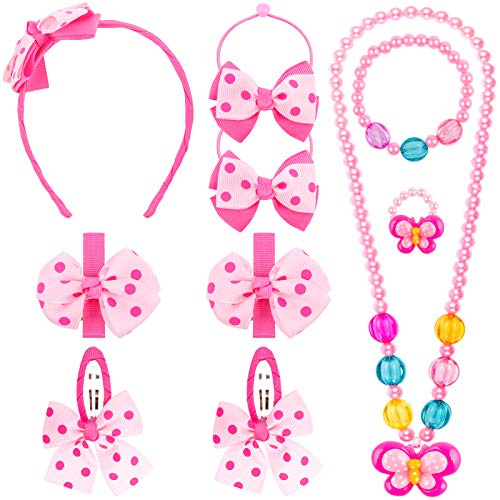 MELLIEX Barn Flickor Smycken Halsband Ring Armband Hårklämmor Bågar Tillbehör, Klä Tillbehör Set Prinsessa Flicka Smycken (10 st)