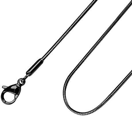 555Jewelry 1.2mm Stainless Steel Snake Chain Necklace for Men & Women, Stainless Steel Necklace for Men, Classic Necklace for Women, Simple Thin Delicate Chain Necklace, Black, 18 Inch