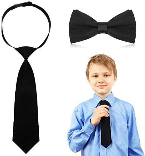 SATINIOR 2 Pièces Ensemble de Cravate Pré-Attachée Noire Noeud Papillon d’Enfants