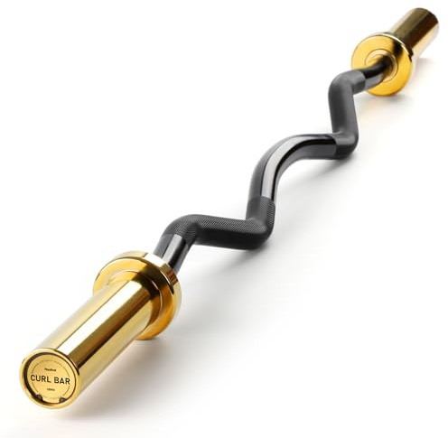 PhysKcal EZ Curl Barre, Curl SZ Barre d'haltères Ø50 mm, Doré et Noir