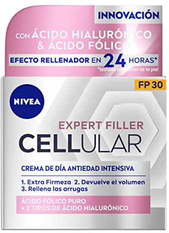 NIVEA Hyaluron Cellular Expert Filler Crema de Día FP30 (1 x 50 ml), crema antiarrugas con ácido hialurónico y ácido fólico, crema antiedad con efecto rellenador 24 horas