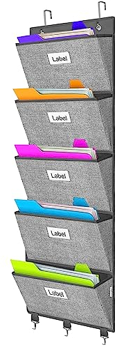 VERONLY Hängeorganizer Büro ordner für Wand mit 6 Großen Taschen, Hängeaufbewahrung Wandorganizer Groß Magazinboard Zeitungshalter für das Büro, Zuhause, Schule Grau