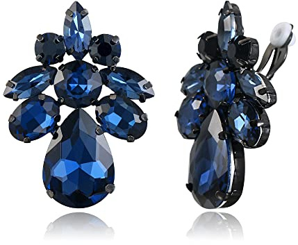 Clearine Ohrclips auf Hochzeit für Damen Braut Teardrop Marquise Schliff Strass Statement Ohrringe für Prom Party klar Gold-Ton