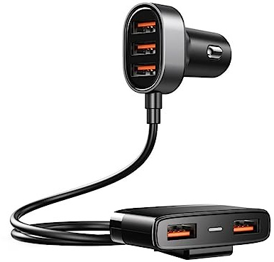 VOANZO Multi USB C Car Charger 5 Ports 5V/3.1A USB Fast Car Charger Adapter Cigarette Lighter Adaptor with 1.5M Charger Extension Cable for iPhone Samsung Galaxy Huawei