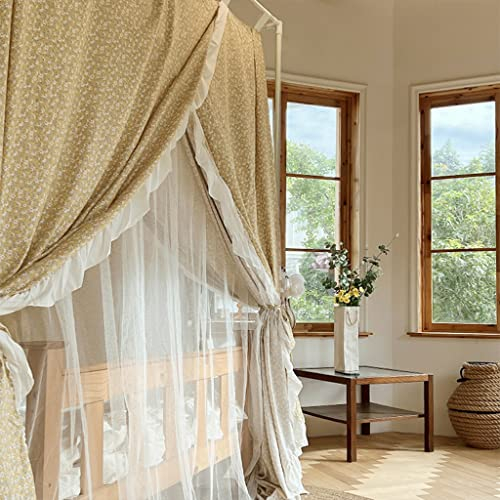 UNICOKA 2-in-1-Betthimmel-Vorhang mit süßer Prinzessinnenblume, 4 Eckpfosten, mit Verdunkelung, für Erwachsene, Mädchen, Jungen, Betthimmel, Kinderbett, Schlafzimmerdekoration (Gelb-1, California Ki