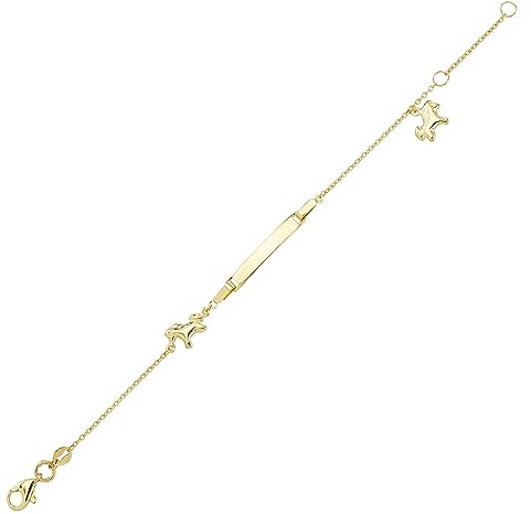 JC Schmuck 585 Gold Baby ID-Armband Kinder Goldarmband mit Pferd 14cm I Anker Armband mit Gravur Taufarmband Gold Namensarmband I Babyarmband mit Namen I Kinderschmuck made in Germany I 8493