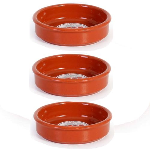 Acan Tradineur - Pack de 3 cazuelas Redondas de Barro - Aptas para vitro y Horno - Ideales para guisos y asados caseros – Ø 14 cm