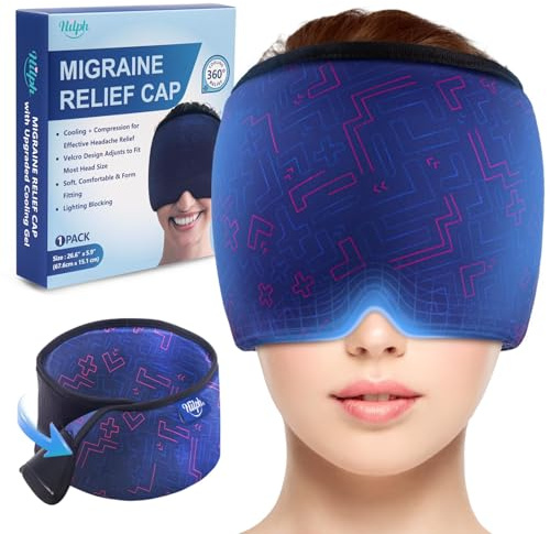 Hilph Migraine Relief Cap - Adjustable Ice Pack Headache Hat with Thickened Gel Cold Compress, 360° Cooling Therapy Wrap for Tension, Stress, Sinus & Hangover Relief - Reusable Gift for Women Men