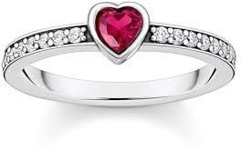 THOMAS SABO Solitärring mit rotem Stein in Herzschliff Silber 925 Sterlingsilber, Geschwärzt