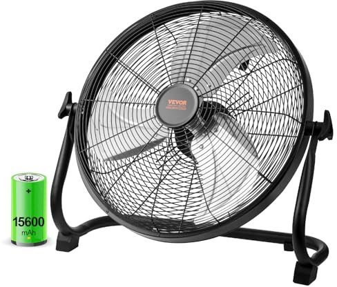 VEVOR Ventilador de piso recargable de 16 pulgadas, ventilador personal silencioso portátil para el hogar u oficina, cabezal giratorio manual de 360 grados, regulación de velocidad continua de alta