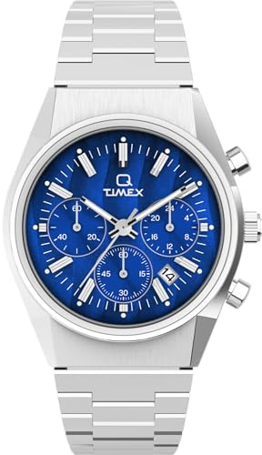 Timex Q Falcon Eye Chronograph 40 mm herrklocka - Armband i rostfritt stål. blå urtavla, boett i rostfritt stål TW2W33700