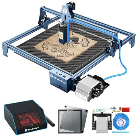 SCULPFUN S9 Laser Graviermaschine mit Air Assist, B1 Enclosure, Honeycomb Arbeitstisch, 90W Effekt Gravieren Schneiden für Holz DIY Haus Dekoration Geschenke, Präziser Fokus, 410 * 420mm