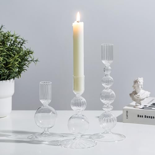 Glasseam klara glasljusstakehållare: 3 st ljusstakar hållare | 3 olika former och storlekar, söt avsmalnande ljushållare, bordsuppsats, heminredning, bröllop, alla hjärtans dag, fest