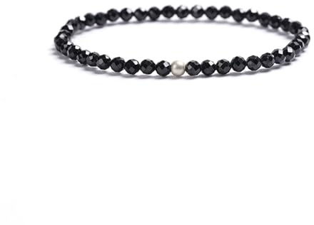 Kim Johanson® Damen Perlenarmband mit echten Natursteinen und 925 Silber Perle I Naturstein Armband mit 4mm Edelstein Perlen I Elastisches Kugelarmband I Wasserfest