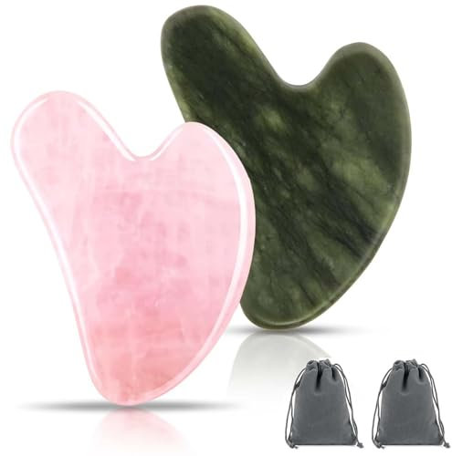 AHEJIOO 2x Gua Sha Stein Jade Rosenquarz Gesichtsmassagewerkzeug Schabtechnik