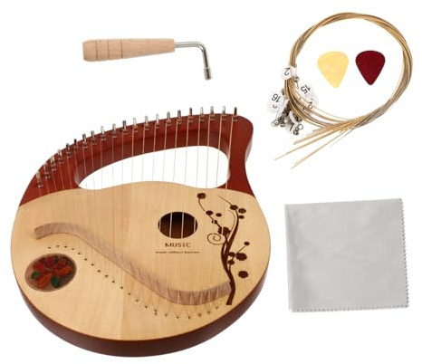 21-saitige Leierharfe im Antiken Stil, Tragbares Musikinstrument | 1 Satz, Fichtenholz, Ersatzsaiten und Stimmwerkzeuge, für Kinder, Glatte Oberfläche