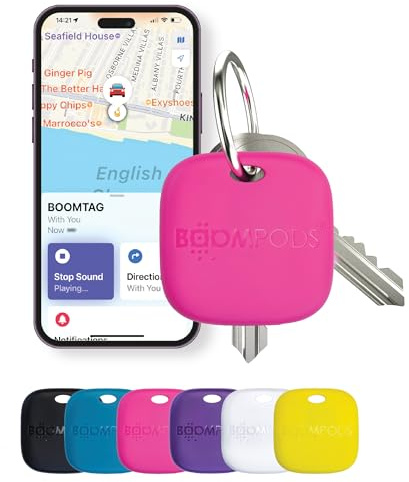Boompods Tag Tracker Rechargeable Tracking Tag, Pink | Ocean Plastic Tracker for Kids, Suitcases & Pet, Bluetooth Dog Tracker Devices Compatible with Apple Find My App, Small Key