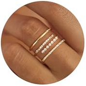 NECOCY Gold Pearl Rings for Women Non Tarnish Dainty Stackable 14K Gold Plated Cubic Zirconia Rings Set Trendy Simple Vintage Thumb Finger Pearl Ring Jewelry Gifts Statement Wedding Summer Size 7