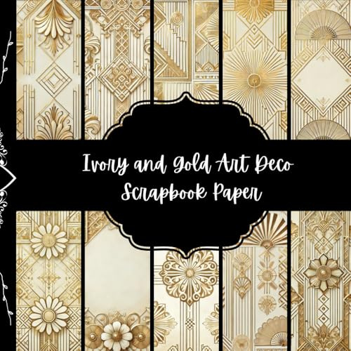 Ivory and Gold Art Deco Scrapbook Paper, Elegant Junk Journal Paper, Abstract Decorative Paper, DIY Projects, Origami, Collage Sheets, Decoupage Paper, 8,5 by 8,5 inches, 10 Designs, Double Sided