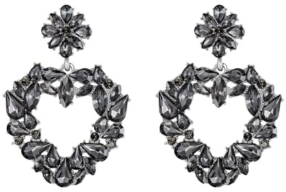 EVER FAITH Kristall Herz Ohrringe Marquise Teardrop Tropfen Strass Gala Fashion Ohrstecker für Damen Party Hochzeit Grau Silber-Tone