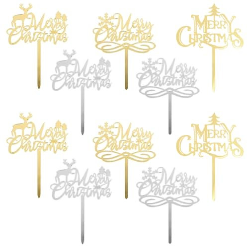 10 Pièces Décorations de Gâteaux de Noël, Décorations de Gâteaux à Paillettes, Décorations de Gâteaux Joyeux Noël, Décorations de Gâteaux de Noël à Paillettes pour Décoration de Gâteau de Noël
