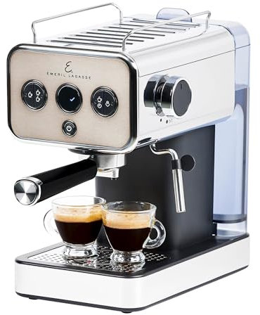 Emeril Lagasse Semi-Automatic 15-Bar Pro Espresso Machine with Milk Frother Steam Wand, Stainless Steel Finish, Double Shot, 37oz Removable Water Tank, Auto Shut-Off, 1350W