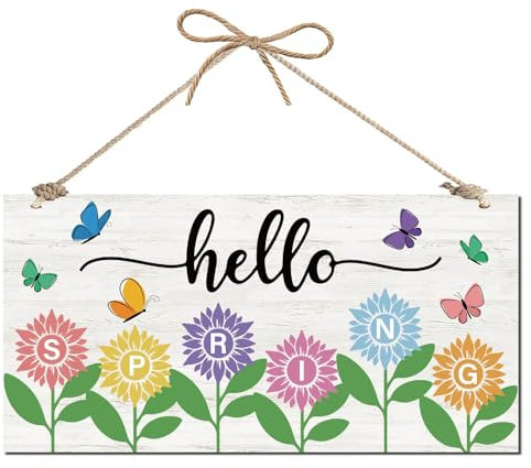 CREATCABIN Cartello Porta D'Ingresso Boho Flower Butterfly Spring Cartello in Legno Rustico Fattoria Decorativo Floreale Benvenuto Cartello Appendere alla Porta Interni Ed Esterni Casa 30x15cm
