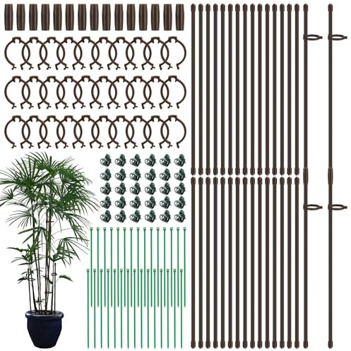 Hoemwarm 30 bastoncini regolabili per piante, 30,5 cm, bastoncini di supporto per piante con clip per orchidee, legami da giardino, gabbia di supporto per piante in vaso, orchidee da interno,