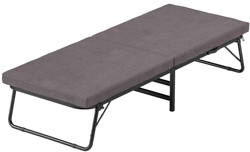 HOMCOM Cama Plegable 70x180 cm con Colchón de Espuma Mueble Cama Plegable con Respaldo Ajustable en 5 Posiciones y Ruedas Cama de Invitados Carga 120 kg Marrón