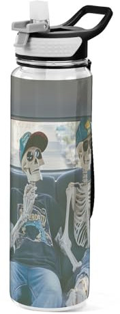 Ewusp Borraccia sportiva con scheletro Hip Hop, con cannuccia e coperchio, 1000 ml, a prova di perdite, riutilizzabile, in Tritan, senza BPA, per palestra, fitness, attività all'aperto, ciclismo,