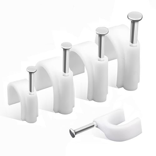 HuaoPOr Cable Clips, 4 Sizes Cable Nail Clips 4mm 6mm 8mm 10mm (Pack of 200), White Round Wire Tidy Clips, from Small to Large, for Outdoor and Ethernet, Wall Cable