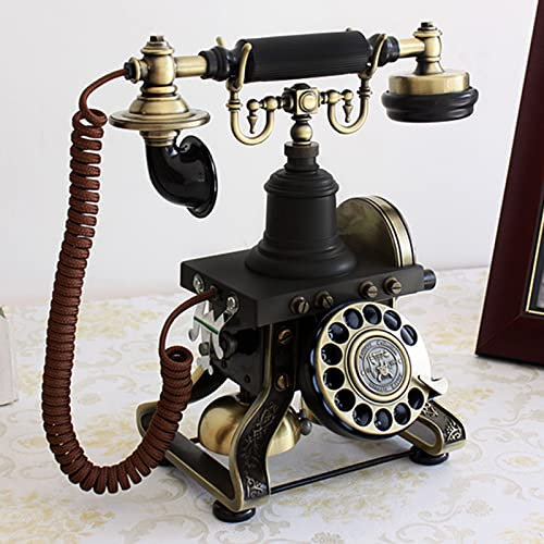 Teléfono Fijo Retro Vintage, teléfono Antiguo de Estilo Europeo con dial Giratorio y Cable, teléfonos fijos de Escritorio de Metal con Timbre mecánico y Campana de manivela para Oficina en casa