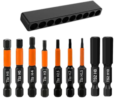 CLKE 9Pcs Allen Key Drill Bit Set, Magnetic Hex Bit Set, 1/4'' Hex Shank Impact Bits Set H1.5-H10, S2 Steel Screwdriver Bits