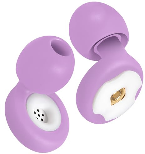 HMSW 28dB Filter-Type Silicone Noise-Reducing Earplugs, 8 Ear Tips(XS/S/M/L), with Carrying Case, Reusable, for Sleep, Travel, Concerts, Work Deep Focus (Violet, One Size)