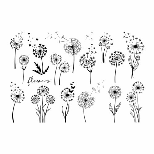 MissRompy | Pusteblumen, (28-1), Bügelbilder, 20 einfarbige Motive, Variationen, Blumenwiese, Blüten, Blume zum Aufbügeln, Bügelbild, Aufbügler, Applikation,