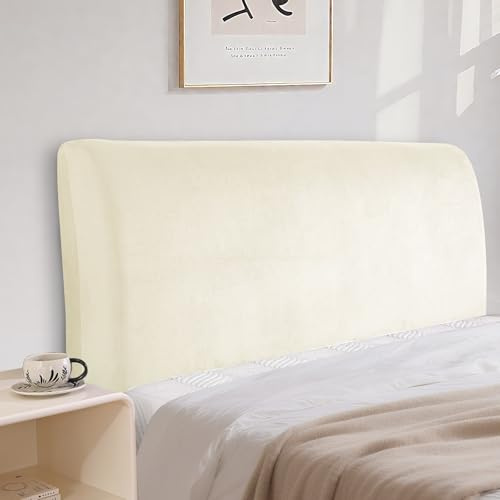 CYCMACO Samt Bett Kopfteil Bezug Universell 200cm, Beige | Staubdichte Dehnbare Kopfteilbezug, Verdicken Kopfteilbezug Überzug, Strecken, Waschbar, Für Schlafzimmerdekoration