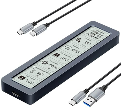Smart M.2 NVMe SSD-Gehäuse, großes LCD, intelligente Erkennung, verhindert Schreibdatenverlust, USB 3.2, Typ-C (10 Gbit/s), passend für NVMe PCIe Größe 2230/2242/2260/2280, unterstützt M-Key B+M Key