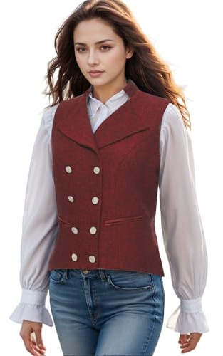 UniqKaliber Gilet de costume à col en V pour femme, gilet de travail en tweed à coupe ajustée, gilet de bureau à double boutonnage avec revers pour les affaires, gilet habillé