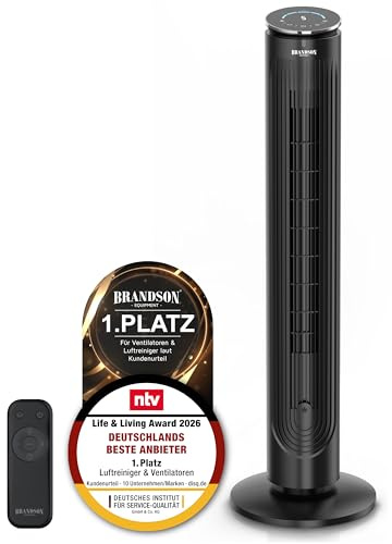 Brandson - Ventilatore a torre con telecomando - vano aroma - molto silenzioso - oscillazione - timer - 4 modalità - 5 livelli di velocità - indicatore LED - nero