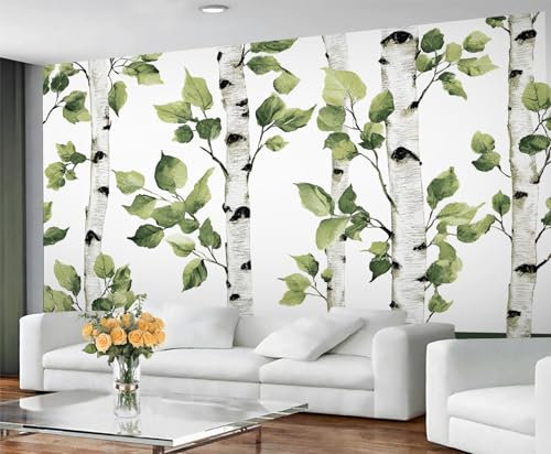 GIVLWF Papier peint bouleau vert à décoller et à coller pour chambre à coucher, salon, ferme, décoration d'intérieur, paysage naturel