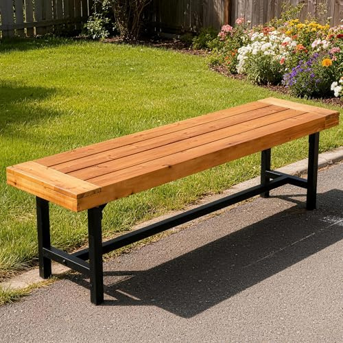 Mingone 2-Sitzer Gartenbank Wetterfest,Holzbank Outdoor 120 x 38 x 45 cm | Bank Outdoor , Gartenbank ohne Lehne Massivholz & Metall, Balkon Bank für Garten Balkon & Flur , Sitzbank 150 kg