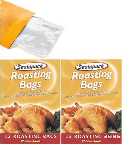 Home Fittings ® SealaPack 24 x Roasting Bags Flavour Seal Cooking Bags for Ovens and Microwaves to cook meat poultry fish turkey and vegetables baking 25cm x 38cm