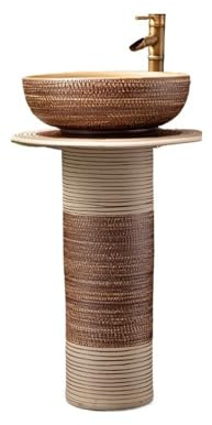 Lavandino retrò con piedistallo, rubinetto e kit di scarico, lavabo da appoggio in ceramica for bagno, cortile