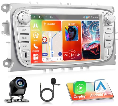 Motorsi 4+64G Android Autoradio für Ford Focus 2, Galaxy 2, Mondeo 9, C-Max, S-Max, 2-DIN 7-Zoll-Stereoradio, Bluetooth 5.0, IOS CarPlay Android Auto Radio, 32EQ, GPS, WLAN, DAB