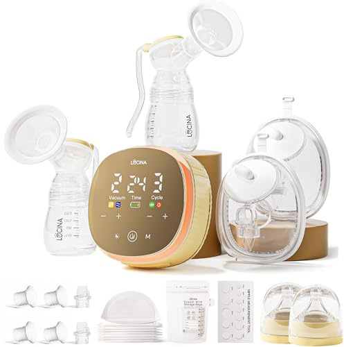 Hands-Free Wearable Breast Pump, Hospital-Grade Breastfeeding Pump, 4 Modes & 9 Levels, Double Portable Electric Milk Pumps with 4400mAh Strong Battery, LCD Display & Night Light, 2-Pack