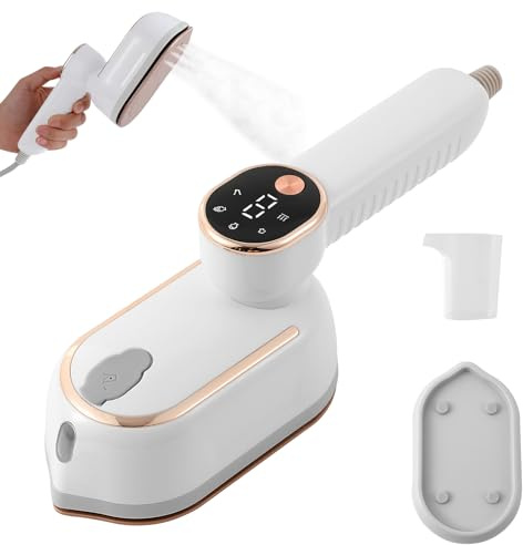 ALEENFOON Plancha de viaje para Ropa con Pantalla LED, 2 en 1 Plancha Ropa Vapor Portátil, 1200 W Plancha Vapor Viaje Mango Giratorio de 180°, para Viajes, Hogar y Oficina (blanco)