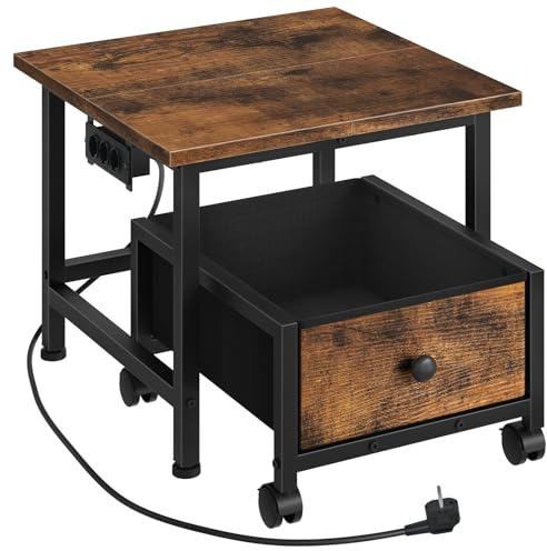 HOOBRO Mini-Kühlschrankständer mit Steckdosenleiste und Aufbewahrung, Mini-Kühlschrankregal mit rollendem Korb, kompakter Kühlschrank Unterschrank, Kühlschrank Untergestell, für Küche EFB355CBX01