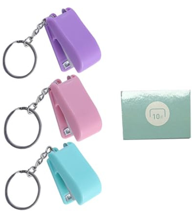 NUOBESTY Mini Grapadora Portátil para Oficina con Llavero de Colores Morado Verde Rosa con Grapas Pequeña y Ligera para Mochila y Uso Escolar